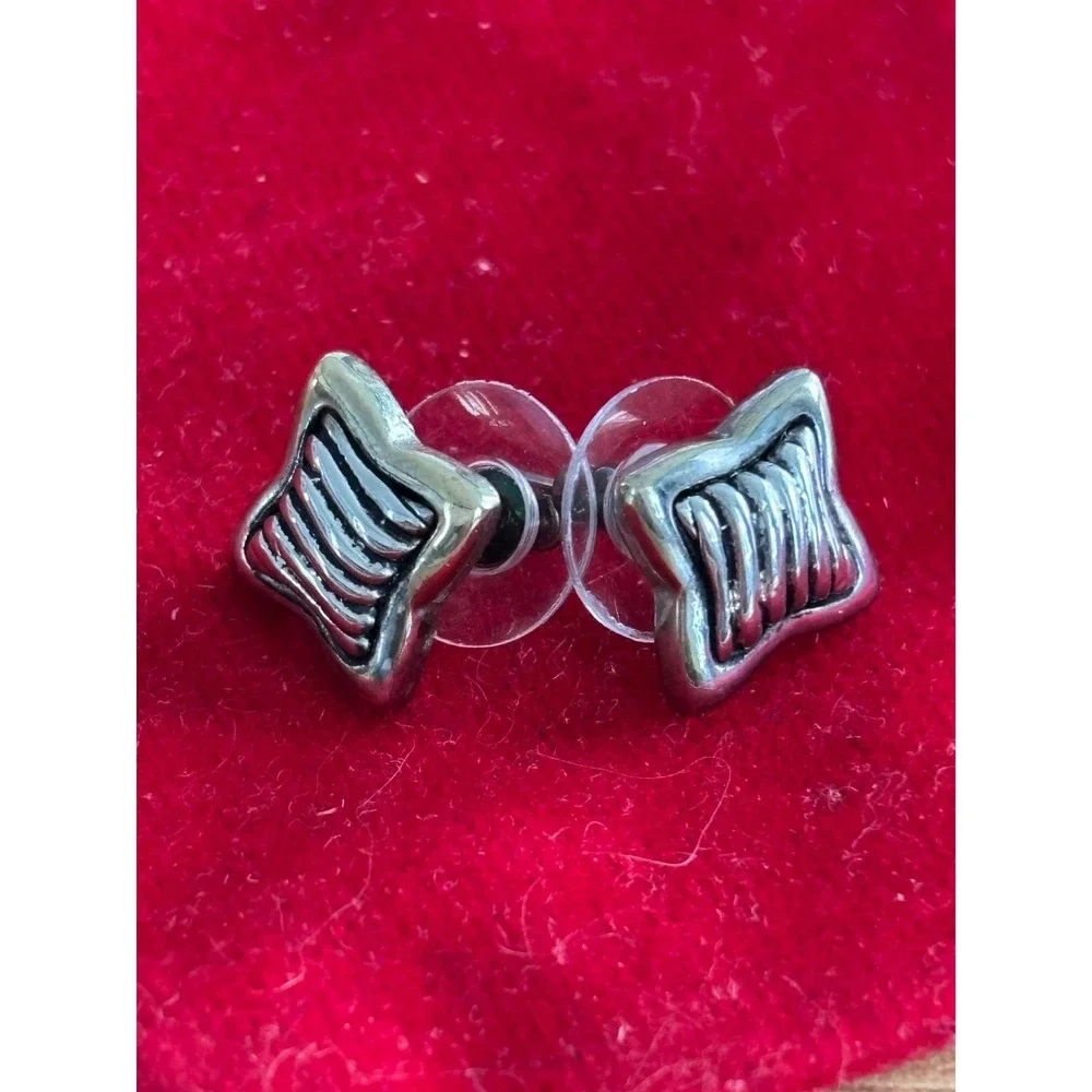 Small Square Stud Earrings Unique Ribbed Texture Gold & Silver